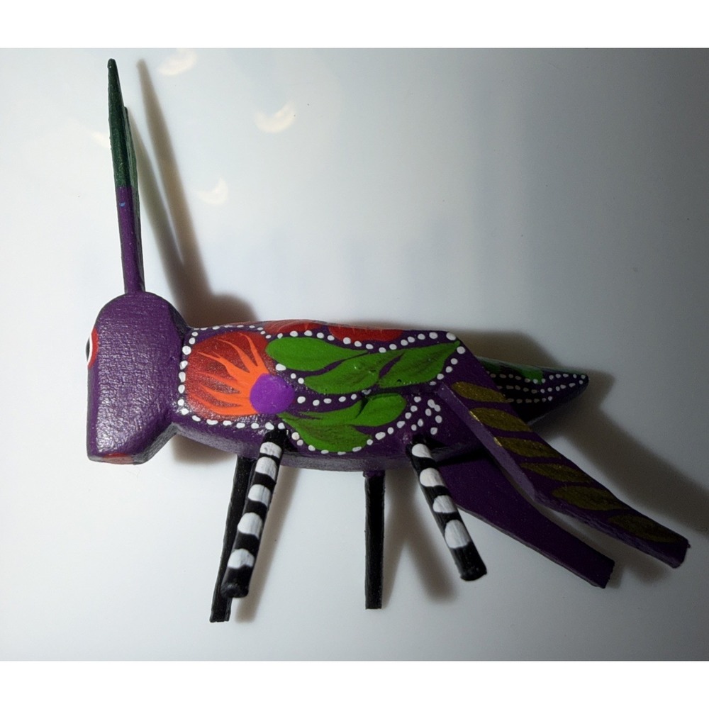 Artist Carved Grasshopper Alebrije Wooden Sculpture from Oaxaca Mexico